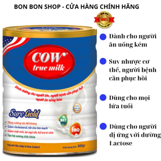 Sữa bột Cow True Milk Sure Gold 900G - Dành cho người ăn uống kém, suy nhược, cần phục hồi sức khỏe, date mới nhất