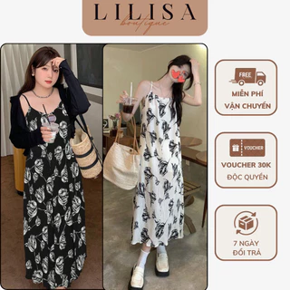 Váy bầu đẹp LILISA, đầm bầu dáng babydoll thiết kế họa tiết hoa nhí dập ly kèm áo khoắc ngoài thu đông