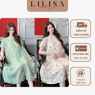 Váy bầu đẹp LILISA, đầm bầu dáng babydoll thiết kế hoa nhí chất liệu voan tơ 2 lớp cao cấp mềm mại, thoáng mát