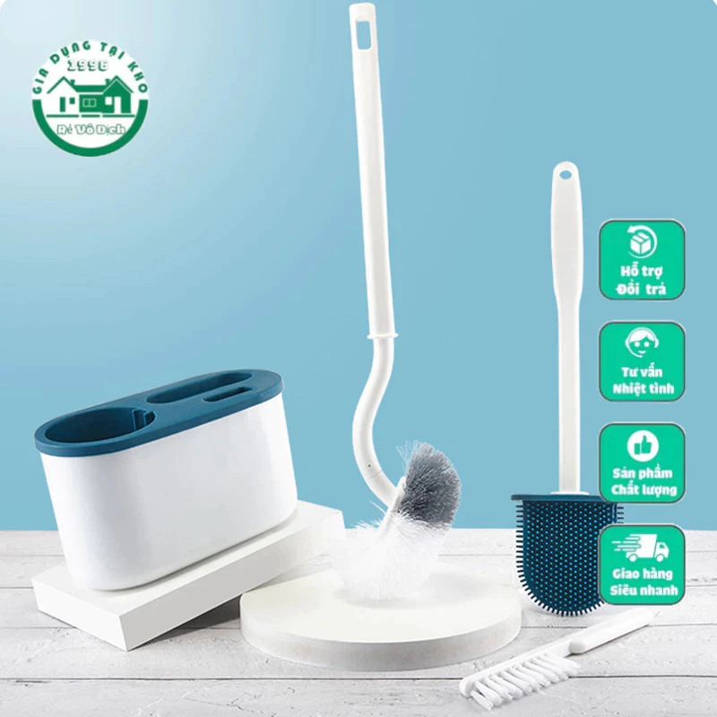 (3 cái / bộ)Bàn Chải Vệ Sinh Toilet Gắn Tường Cán Dài 360 Độ Silicone Dùng Vệ Sinh Nhà Tắm Tiện Dụng