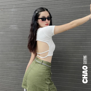 Áo croptop nữ khoét lưng CHAO CLOTHING, áo croptop phối dây tăng đưa hở lưng siêu tôn dáng C45