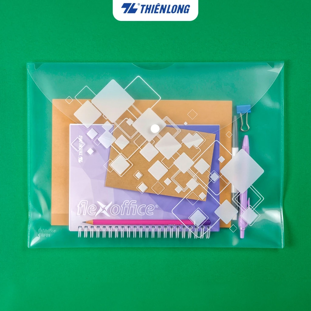 Combo 5 Bìa nút F4 Flexoffice Thiên Long FO-CBF01, bìa đựng tài liệu, hồ sơ, báo cáo, độ bền cao, đựng tối đa 125 tờ F4
