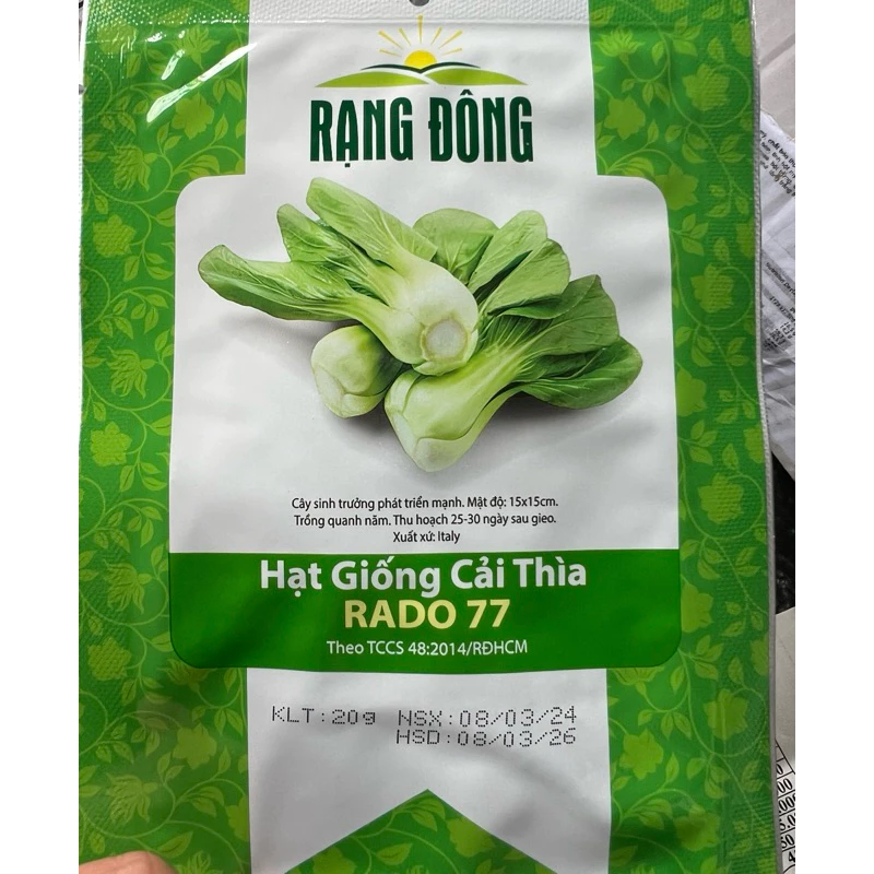 Hạt giống Cải Thìa Rado 77 (20g~3500 hạt) giống chịu nhiệt tốt, giàu dinh dưỡng, trồng quanh năm - Hạt giống Rạng Đông