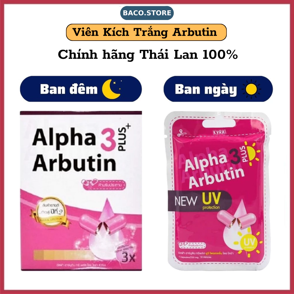 Vỉ 10 Viên Bột Kích Trắng Alpha Arbutin 3 Chính Hãng Thái Lan, Da Trắng Mịn Hàng