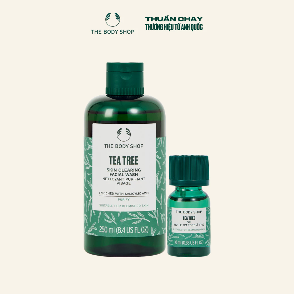 [22h 6.7 - 22h 7.7][Hương Giang x The Body Shop] Combo Tea Tree Sữa Rửa Mặt 250ml & Tinh Dầu 10ml Dành Cho Da Mụn