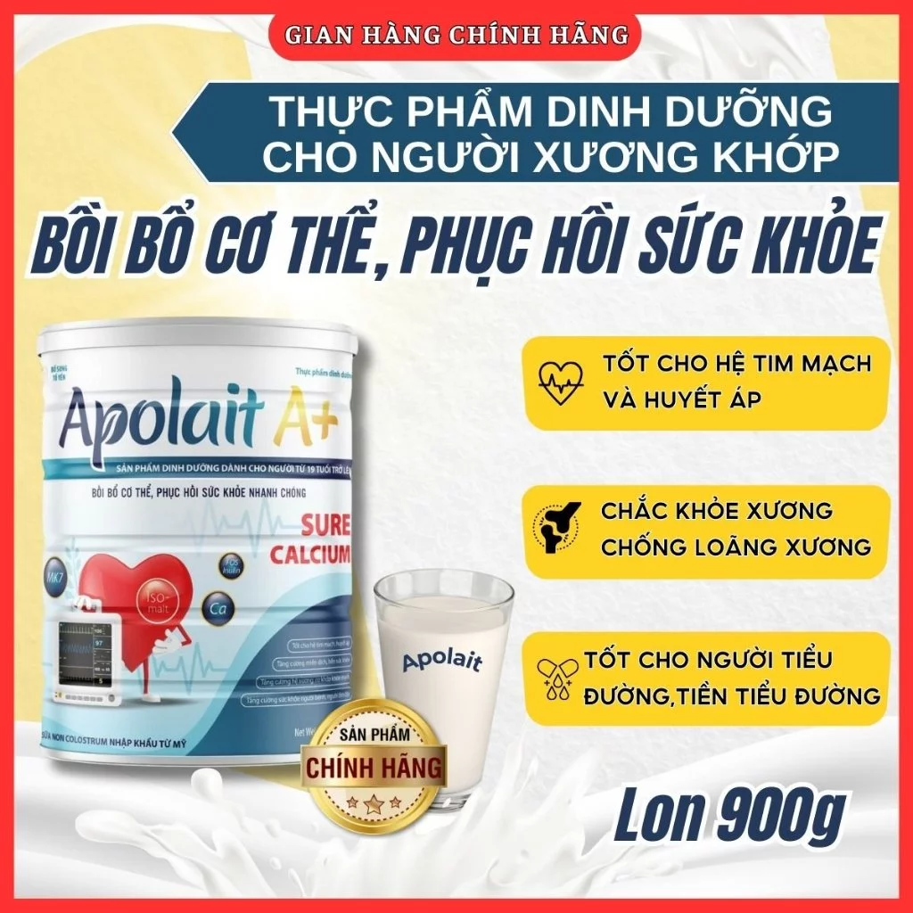 Sữa canxi APOLAIT SURE CALCIUM 900g, Sữa canxi cho người già, Sữa canxi cho người lớn tuổi, Sữa xương khớp