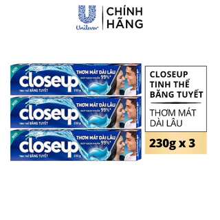 Combo 3 Kem Đánh Răng Closeup Gel Sạch Khuẩn Tinh Thể Băng Tuyết Cho Hơi Thở Thơm Mát Bất Tận 230G/Tuýp