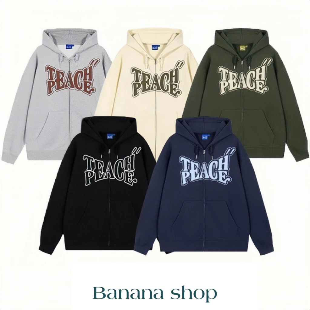 Áo Khoác Nỉ Hoodie Zip Bông In Chữ EAC Form Rộng Nam Nữ Unisex.