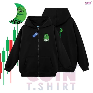 Áo Hoodie PEPE Khóa Kéo Cao Cấp. Cointshirt, Binance, Bitcoin,ETH, SOLANA