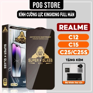 Kính cường lực Realme C15, C12, C25, C25s Kingkong full màn | Miếng dán bảo vệ màn hình cho Realme