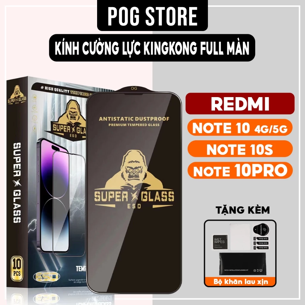 Kính cường lực Xiaomi Redmi Note 10 10s 5G Pro Kingkong full màn | Miếng dán bảo vệ màn hình cho Xiaomi