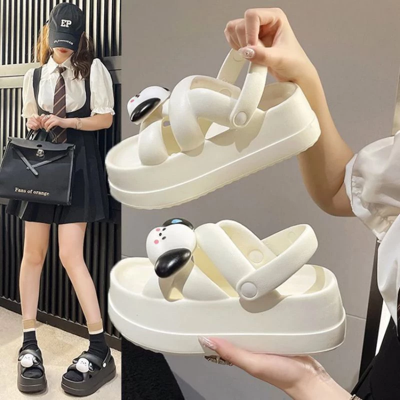 Dép Sandal Nữ, Quai Hậu Đế Cao 5cm gắn Sticker cute