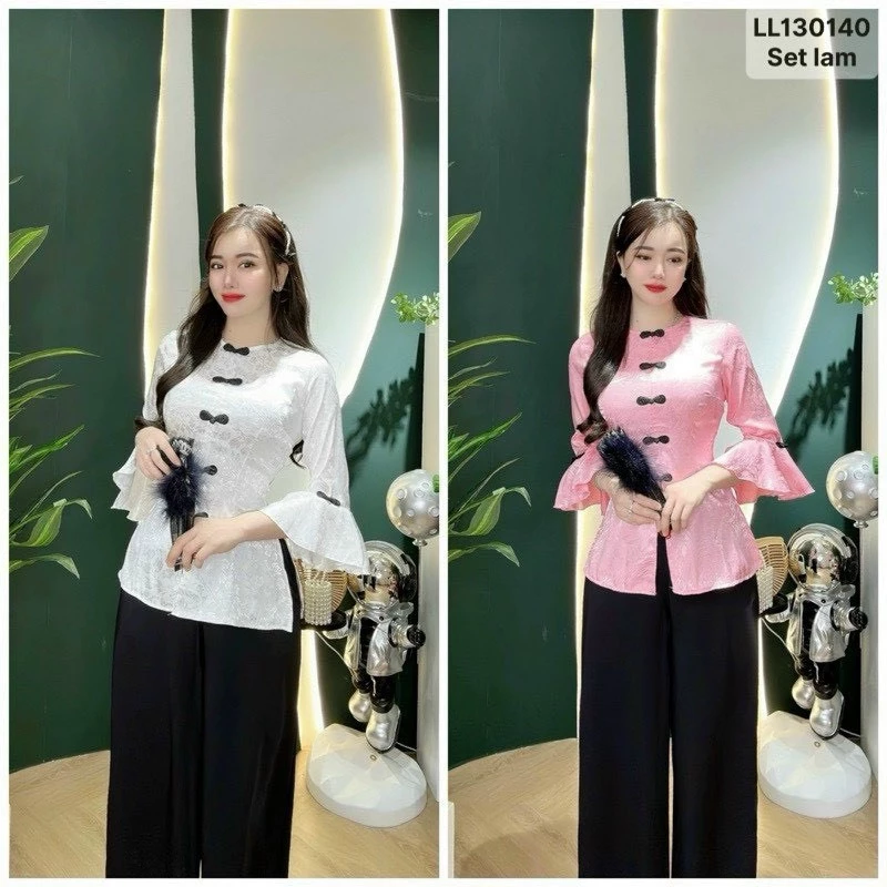 Sét bà ba tay loe siêu sang , bà ba tay chất lụa gấm vân hoa nhiều màu mẫu mới 2024 có size lớn bigsize 3xl