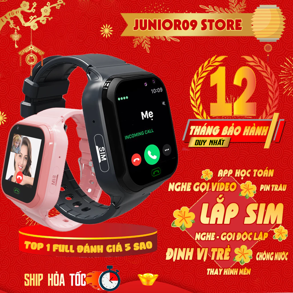 Đồng hồ thông minh Định vị Trẻ em Lắp sim Nghe gọi Video Call Chống nước cho bé trai bé gái JUNIOR09 WATCH KIDS MAX 2024