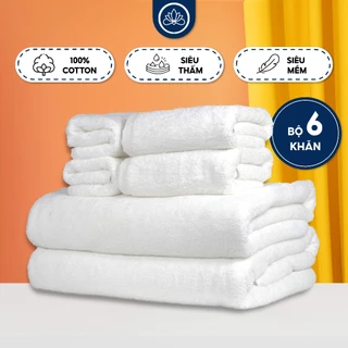 Combo 6 khăn Khách sạn, 100% COTTON Cao Cấp Mềm Mịn,Chuyên Dụng Khách Sạn, Spa, Resort