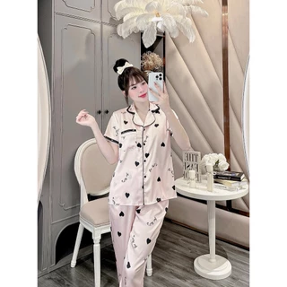 Bộ mặc nhà Pyjama dài chất lụa Luxury họa tiết thương hiệu mặc nịnh da 2024