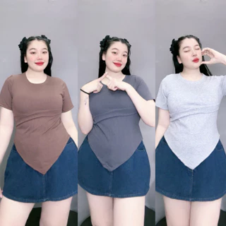 Áo Thun Kiểu CropTop Nữ Bigsize Màu Trendy Tay Ngắn Tà Nhọn Ôm Eo Chất Vải Mềm Mát G131