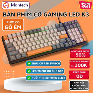 Bàn Phím Cơ Máy Tính Gaming Cao Cấp Mantech K3 LED Rainbow Cực Đẹp, Trục Cơ Red Switch Gõ Êm, Bảo Hành 12 Tháng