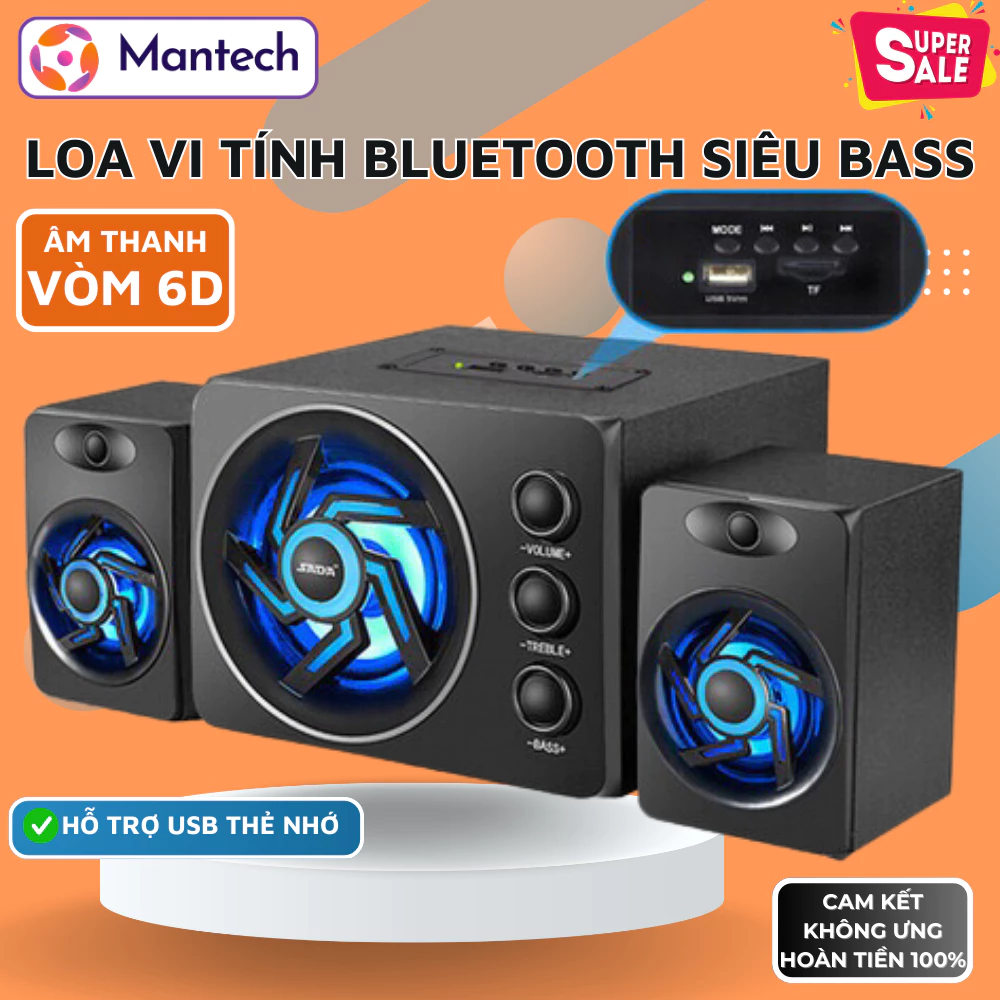 Loa Bluetooth Vi Tính Để Bàn Mantech SADA D-209 LED PRÔ Âm Thanh Super Bass Nghe Nhạc Xem Phim Siêu Hay Cho Pc, Laptop