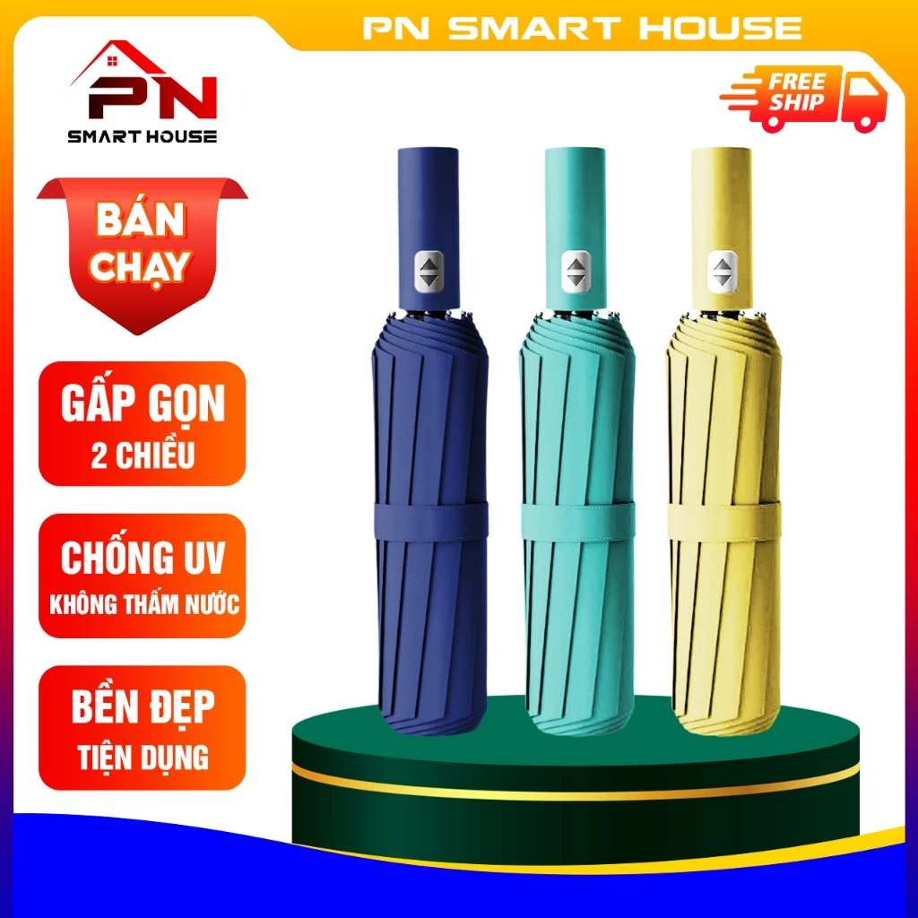 Ô dù che mưa đi nắng mở tự động gấp nhỏ gọn cầm tay 2 chiều cỡ lớn, Dù UV nhiều màu lựa chọn