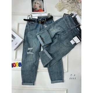 Quần baggy bò rách thêu gấu túi kèm đai hàng QCL1 size SML