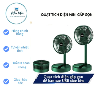 Quạt Tích Điện Mini Gấp Gọn, Quạt Để Bàn 3 Chế Độ Gió Cao Cấp