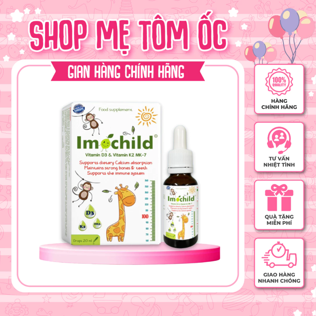 Vitamin D3K2MK7 DHA Imochil 💥 CAO CẤP 💥 Vitamin giúp bé tăng chiều cao xương chắc khỏe cải thiện trí não lọ 20ml