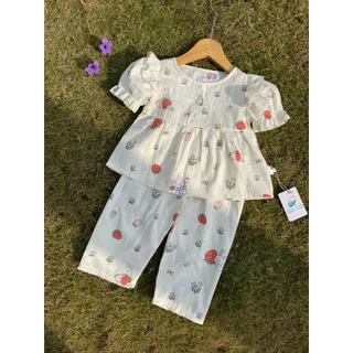 Pijama cho bé gái tay ngắn quần dài vải xô cotton Áo Lá Homewear A103, đồ bộ xô bé gái babydoll họa tiết dễ thương