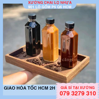 100 chai nhựa 330ml vuông nắp đen kèm tem thank you