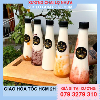 50 chai nhựa kiểu dáng tam giác 330ml nắp đen kèm tem thank u đáng iu