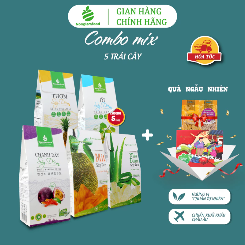 Combo Giàu chất xơ - 5 Hộp trái cây sấy Nonglamfood | Siêu khoáng chất, tăng sức đề kháng