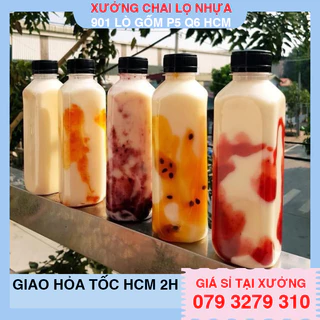 Combo 50 chai nhựa vuông 300ml nắp đen kèm tem thank you cao cấp