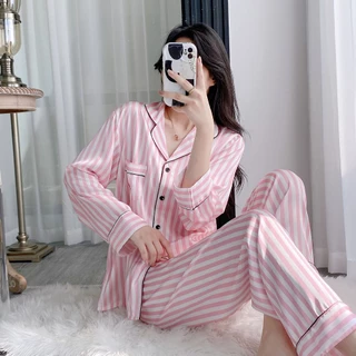 Bộ Lụa Mặc Nhà Đồ Pijama Nữ Tay Dài Chất Lụa Cao Cấp Mát Mềm Mịn ELSA PIJAMA