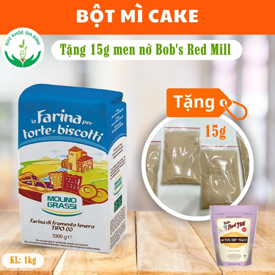 [ Tặng 15g men nở] Bột Mì Cake Molino Grassi 1kg