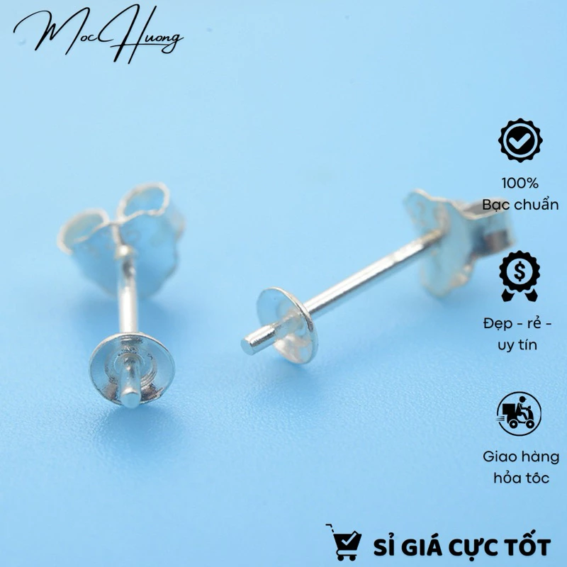 [S925] Bông tai (hoa tai) để gắn hạt đá dạng đĩa - TH366 MOCHUONG JEWELRY