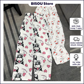 Quần Ngủ Ống Rộng In Họa Tiết Hoạt Hình Cute Freesize, Quần Pijama Mặc Nhà Dáng Rộng Thun Cotton Mùa Hè