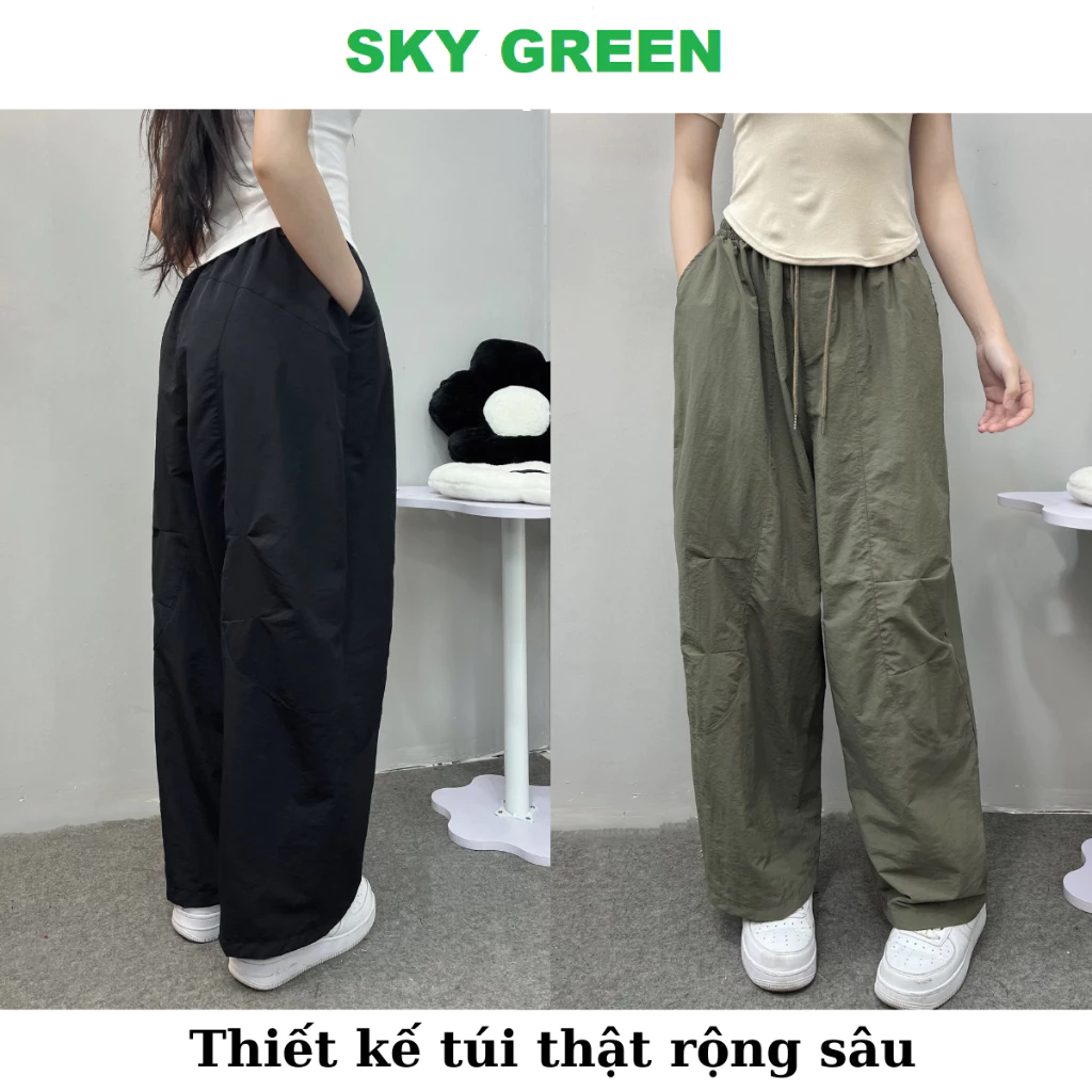 Quần Harem Parachute Pants BigSize,Quần Gió Nhăn 2 túi Dáng Thụng SKYGREEN bản đầy đủ nhiều màu