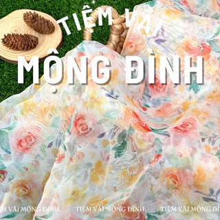 Vải Voan Organza Chất Phồng Bông Vàng Cam Dễ Thương