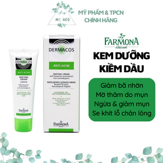 Kem dưỡng Dermacos Anti Acne Matting Cream, kem dưỡng da kiềm dầu ban ngày giúp ngừa mụn, ngừa thâm, giảm bóng nhờn 50ml