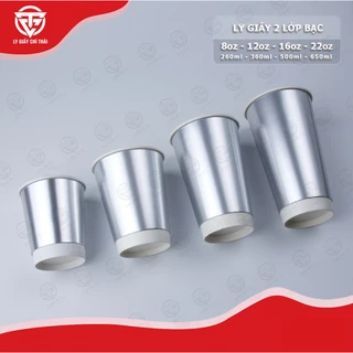 Ly Giấy Cốc Giấy 2 lớp giấy bạc / silver cao cấp , dùng cho cafe nóng & lạnh, trà sữa, thức uống các loại SET 50 cái