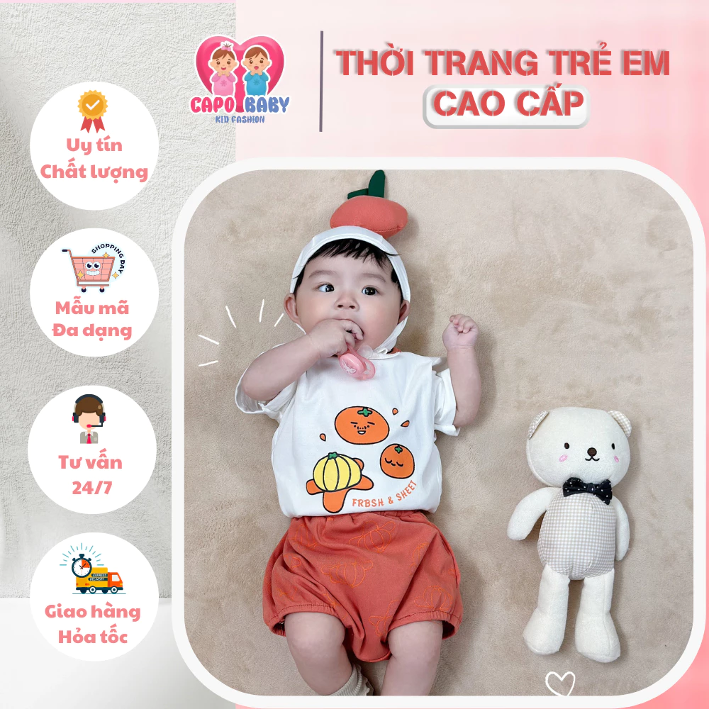 Bộ cộc tay Rip QCCC kèm tuban tin họa tiêt quả cho bé sơ sinh 5-12kg [SH4]