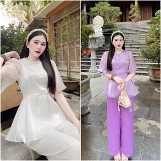 Đồ lam đi chùa nữ chất tuyết nhung, bộ đồ đi chùa nữ set áo tơ 2 lớp quần freesize 40-55kg