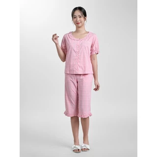 Bộ Đồ Ngủ WINNY Kiểu Tay Cộc Quần Ngố Chất Woven Kẻ Mát - 1MNWO23163N