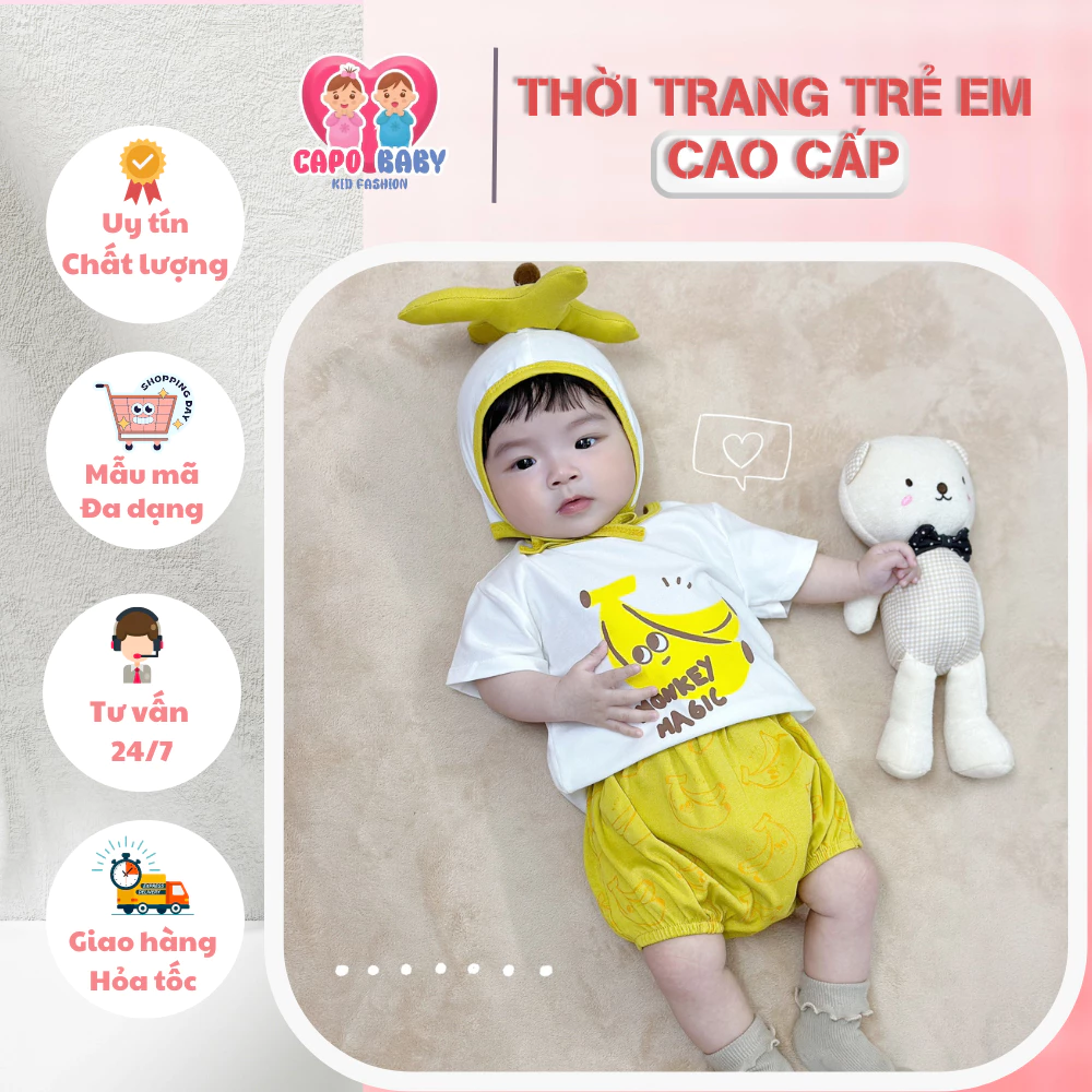 Bộ rip QC 4c 3 chi tiết chuối cute cho bé từ 5-12kg [SH40]