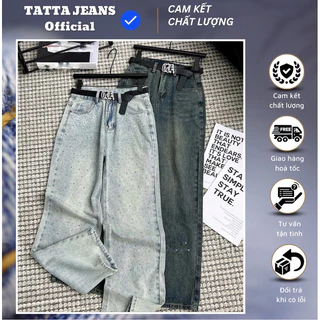 TATTA Jeans | Quần Jean Xuông Đính Đá 2 Màu Kèm Đai QCCC