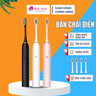 Bàn chải điện đánh răng chính hãng SONIC X3, công nghệ sóng âm kháng nước 6 chế độ, tặng 4 đầu bàn chải _SNX3