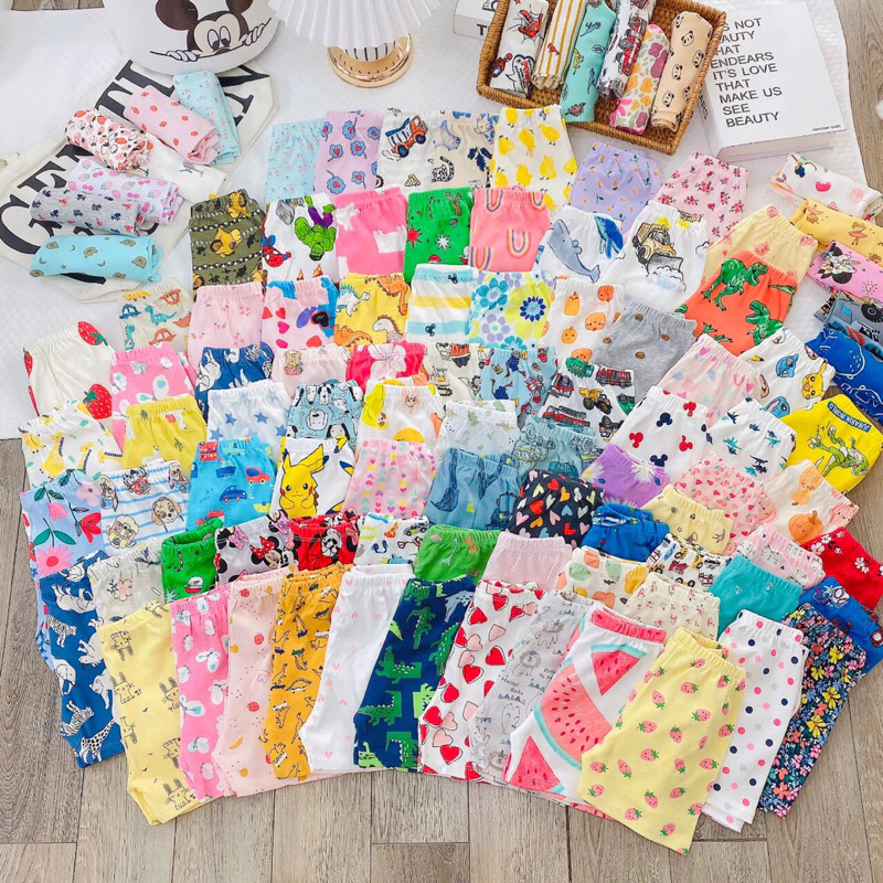 (7-18kg) quần chục - SET 10 QUẦN - màu ngẫu nhiên cho bé trai, bé gái - cotton xuất dư mát mềm mịn, mặc nhà mặc ngủ