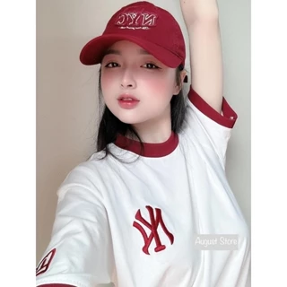 Áo Phông MLB Thun Cộc Tay Logo NY Thêu Dáng Rộng Giấu Quần Trùm Mông Freesize