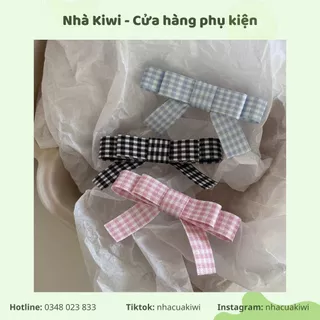 Kẹp tóc nơ sọc caro