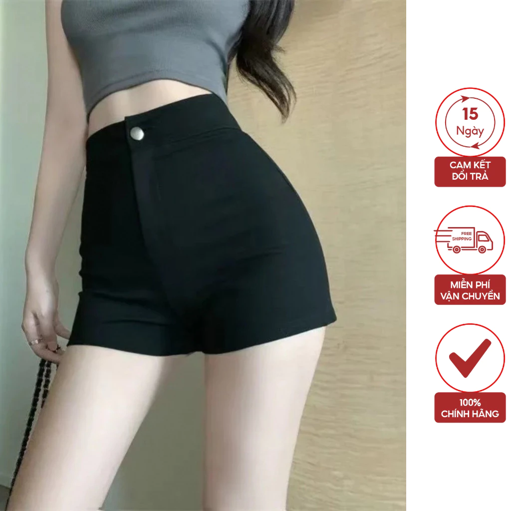 Quần short nữ lưng cao chất umi cao cấp khoá trước 2 túi sau dáng ngắn siêu Hot